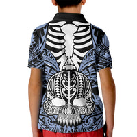 Personalised Polynesia Skull Kid Polo Shirt With Boars Tusk Blue Arty Vibe - Wonder Print Shop