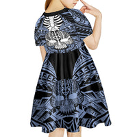 Personalised Polynesia Skull Kid Short Sleeve Dress With Boars Tusk Blue Arty Vibe - Wonder Print Shop