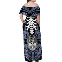 Personalised Polynesia Skull Off Shoulder Maxi Dress With Boars Tusk Blue Arty Vibe - Wonder Print Shop