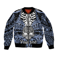 Personalised Polynesia Skull Sleeve Zip Bomber Jacket With Boars Tusk Blue Arty Vibe - Wonder Print Shop