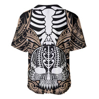 Personalised Polynesia Skull Baseball Jersey With Boars Tusk Gold Arty Vibe LT9 - Wonder Print Shop