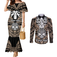 personalised-polynesia-skull-couples-matching-mermaid-dress-and-long-sleeve-button-shirts-with-boars-tusk-gold-arty-vibe
