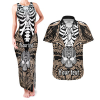 Personalised Polynesia Skull Couples Matching Tank Maxi Dress and Hawaiian Shirt With Boars Tusk Gold Arty Vibe LT9 - Wonder Print Shop