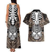 Personalised Polynesia Skull Couples Matching Tank Maxi Dress and Hawaiian Shirt With Boars Tusk Gold Arty Vibe LT9 - Wonder Print Shop