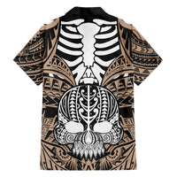Personalised Polynesia Skull Family Matching Short Sleeve Bodycon Dress and Hawaiian Shirt With Boars Tusk Gold Arty Vibe - Wonder Print Shop