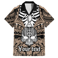 Short-sleeve Hawaiian shirt with skull and tribal boar tusk print, open collar, custom text
