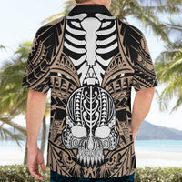 Back view short-sleeve Hawaiian shirt with ribcage skull and tusk print, open collar