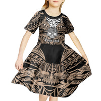 Personalised Polynesia Skull Kid Short Sleeve Dress With Boars Tusk Gold Arty Vibe - Wonder Print Shop