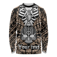 Personalised Polynesia Skull Long Sleeve Shirt With Boars Tusk Gold Arty Vibe - Wonder Print Shop