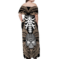 Personalised Polynesia Skull Off Shoulder Maxi Dress With Boars Tusk Gold Arty Vibe - Wonder Print Shop