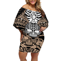 Personalised Polynesia Skull Off Shoulder Short Dress With Boars Tusk Gold Arty Vibe - Wonder Print Shop
