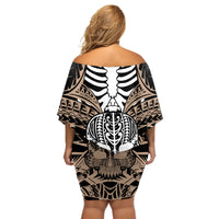 Personalised Polynesia Skull Off Shoulder Short Dress With Boars Tusk Gold Arty Vibe - Wonder Print Shop