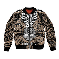 Personalised Polynesia Skull Sleeve Zip Bomber Jacket With Boars Tusk Gold Arty Vibe - Wonder Print Shop