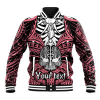 Personalised Polynesia Skull Baseball Jacket With Boars Tusk Pink Arty Vibe LT9 - Wonder Print Shop