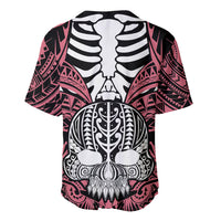 Personalised Polynesia Skull Baseball Jersey With Boars Tusk Pink Arty Vibe LT9 - Wonder Print Shop