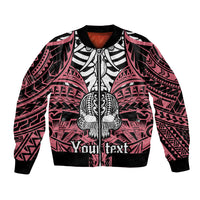 Personalised Polynesia Skull Bomber Jacket With Boars Tusk Pink Arty Vibe LT9 - Wonder Print Shop