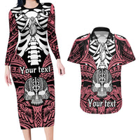 Personalised Polynesia Skull Couples Matching Long Sleeve Bodycon Dress and Hawaiian Shirt With Boars Tusk Pink Arty Vibe LT9 - Wonder Print Shop