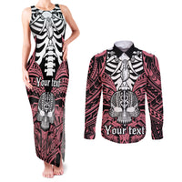 Personalised Polynesia Skull Couples Matching Tank Maxi Dress and Long Sleeve Button Shirts With Boars Tusk Pink Arty Vibe LT9 - Wonder Print Shop