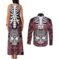 Personalised Polynesia Skull Couples Matching Tank Maxi Dress and Long Sleeve Button Shirts With Boars Tusk Pink Arty Vibe LT9 - Wonder Print Shop