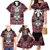 Personalised Polynesia Skull Family Matching Mermaid Dress and Hawaiian Shirt With Boars Tusk Pink Arty Vibe LT9 - Wonder Print Shop