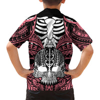Personalised Polynesia Skull Kid Hawaiian Shirt With Boars Tusk Pink Arty Vibe - Wonder Print Shop