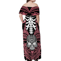 Personalised Polynesia Skull Off Shoulder Maxi Dress With Boars Tusk Pink Arty Vibe - Wonder Print Shop
