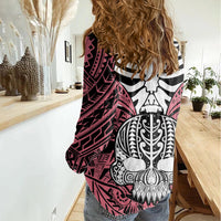 Personalised Polynesia Skull Women Casual Shirt With Boars Tusk Pink Arty Vibe - Wonder Print Shop