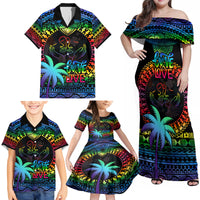 Fiji LGBT Family Matching Off Shoulder Maxi Dress and Hawaiian Shirt Love Is Love Tapa Pattern Rainbow Water Color LT9 - Wonder Print Shop