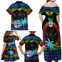 Fiji LGBT Family Matching Off Shoulder Maxi Dress and Hawaiian Shirt Love Is Love Tapa Pattern Rainbow Water Color LT9 - Wonder Print Shop