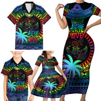 Fiji LGBT Family Matching Short Sleeve Bodycon Dress and Hawaiian Shirt Love Is Love Tapa Pattern Rainbow Water Color - Wonder Print Shop