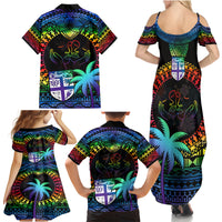 Fiji LGBT Family Matching Summer Maxi Dress and Hawaiian Shirt Love Is Love Tapa Pattern Rainbow Water Color - Wonder Print Shop