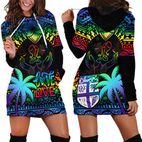 Fiji LGBT Hoodie Dress Love Is Love Tapa Pattern Rainbow Water Color - Wonder Print Shop