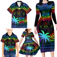 Personalised Fiji LGBT Family Matching Long Sleeve Bodycon Dress and Hawaiian Shirt Love Is Love Tapa Pattern Rainbow Water Color LT9 - Wonder Print Shop