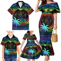 Personalised Fiji LGBT Family Matching Mermaid Dress and Hawaiian Shirt Love Is Love Tapa Pattern Rainbow Water Color LT9 - Wonder Print Shop