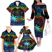 Personalised Fiji LGBT Family Matching Off Shoulder Long Sleeve Dress and Hawaiian Shirt Love Is Love Tapa Pattern Rainbow Water Color - Wonder Print Shop
