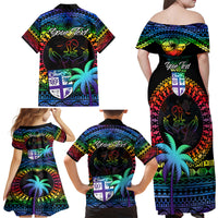 Personalised Fiji LGBT Family Matching Off Shoulder Maxi Dress and Hawaiian Shirt Love Is Love Tapa Pattern Rainbow Water Color LT9 - Wonder Print Shop