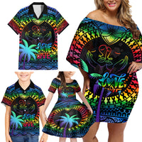 Personalised Fiji LGBT Family Matching Off Shoulder Short Dress and Hawaiian Shirt Love Is Love Tapa Pattern Rainbow Water Color LT9 - Wonder Print Shop