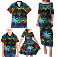 Personalised Fiji LGBT Family Matching Puletasi Dress and Hawaiian Shirt Love Is Love Tapa Pattern Rainbow Water Color - Wonder Print Shop