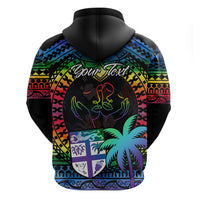 Personalised Fiji LGBT Hoodie Love Is Love Tapa Pattern Rainbow Water Color - Wonder Print Shop