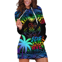 Personalised Fiji LGBT Hoodie Dress Love Is Love Tapa Pattern Rainbow Water Color - Wonder Print Shop