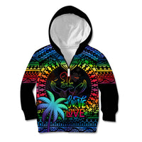 Personalised Fiji LGBT Kid Hoodie Love Is Love Tapa Pattern Rainbow Water Color - Wonder Print Shop