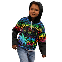 Personalised Fiji LGBT Kid Hoodie Love Is Love Tapa Pattern Rainbow Water Color - Wonder Print Shop