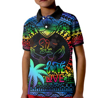 Personalised Fiji LGBT Kid Polo Shirt Love Is Love Tapa Pattern Rainbow Water Color - Wonder Print Shop