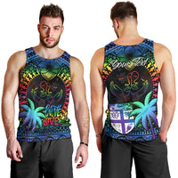 Personalised Fiji LGBT Men Tank Top Love Is Love Tapa Pattern Rainbow Water Color - Wonder Print Shop
