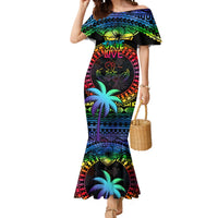 Personalised Fiji LGBT Mermaid Dress Love Is Love Tapa Pattern Rainbow Water Color - Wonder Print Shop