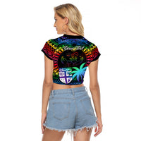 Personalised Fiji LGBT Raglan Cropped T Shirt Love Is Love Tapa Pattern Rainbow Water Color - Wonder Print Shop