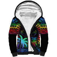 Personalised Fiji LGBT Sherpa Hoodie Love Is Love Tapa Pattern Rainbow Water Color - Wonder Print Shop