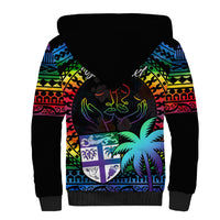 Personalised Fiji LGBT Sherpa Hoodie Love Is Love Tapa Pattern Rainbow Water Color - Wonder Print Shop