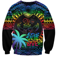 Personalised Fiji LGBT Sweatshirt Love Is Love Tapa Pattern Rainbow Water Color - Wonder Print Shop