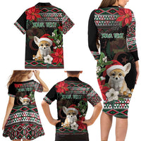 Algeria Christmas Personalized Family Matching Long Sleeve Bodycon Dress and Hawaiian Shirt Fennec Fox Santa and Traditional Pattern LT9 - Wonder Print Shop